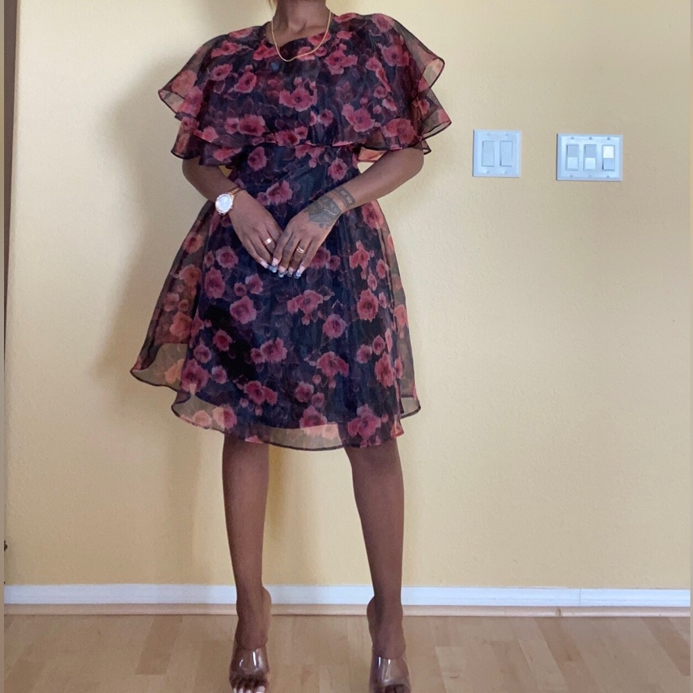 NWT Topshop Frill Sleeve Tea Dress In Pink Floral